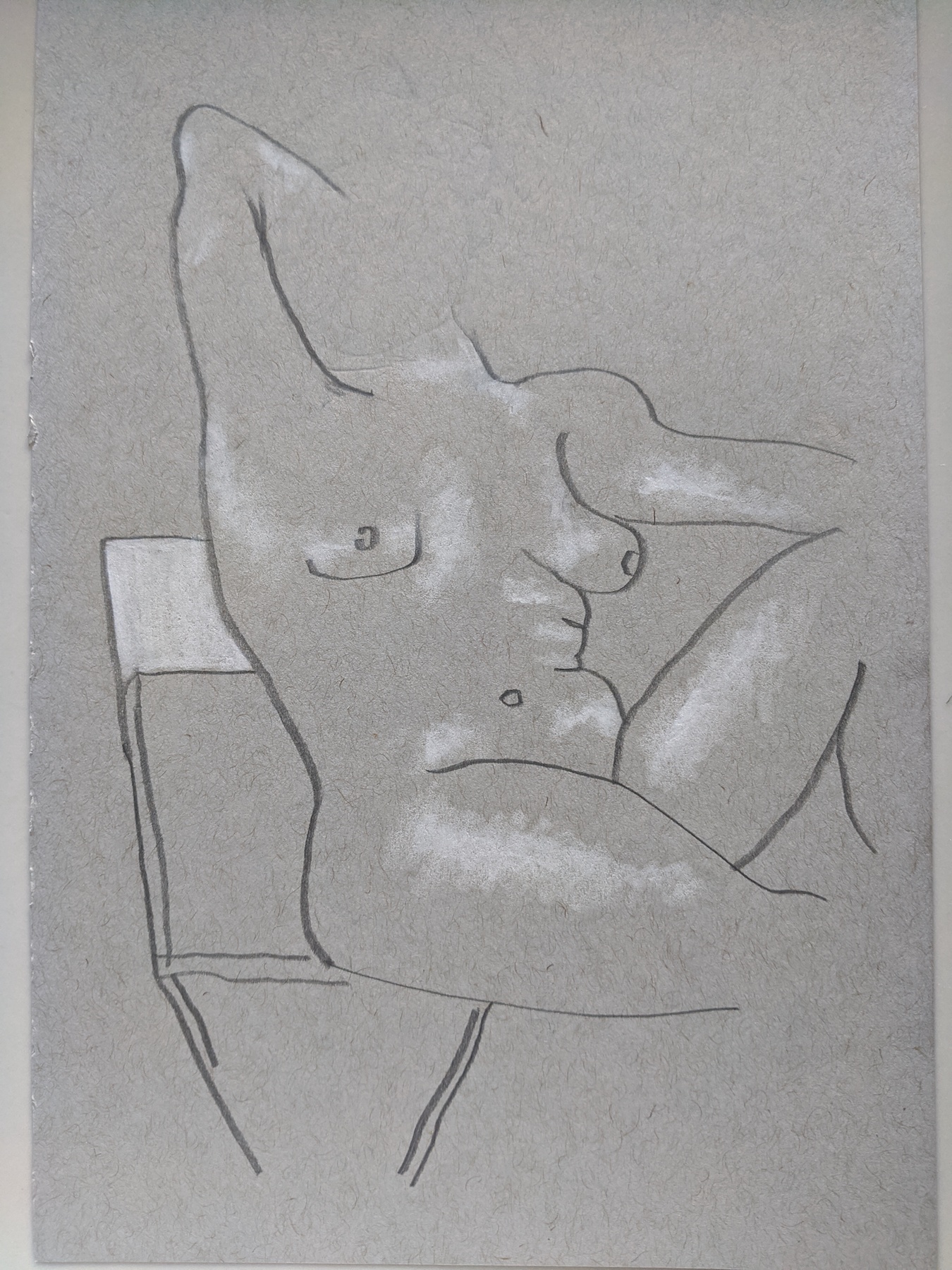 A woman leaning back in a chair. Drawn with clean lines and a white pencil for highlights.